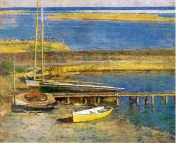 Boats at a Landing impressionism boat Theodore Robinson Landscapes river Oil Paintings